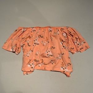 Peach, floral, off the shoulder crop top
